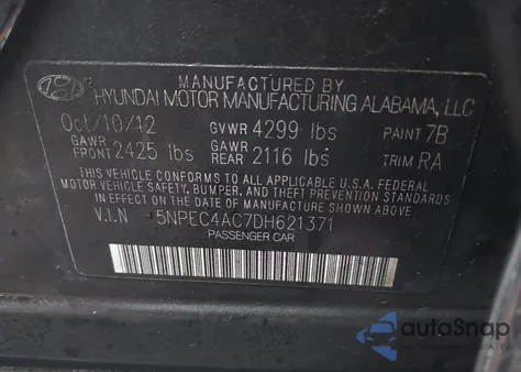 2013 Hyundai Sonata Limited из США, поврежденный, VIN 5NPEC4AC7DH621371